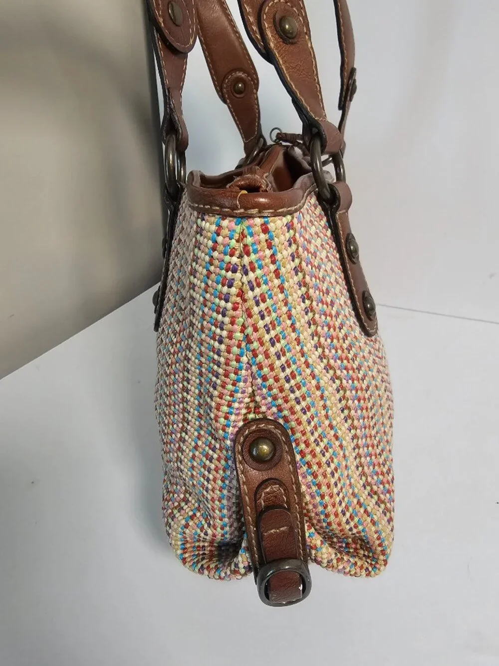 Vintage Fossil Bag Satchel Woven Leather Y2K 78033